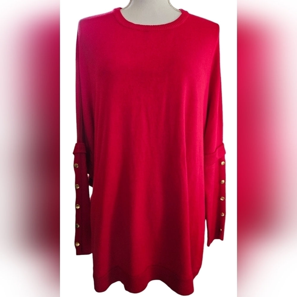 HANNAH SWEATER GOLD BUTTON SLEEVES SZ L RED - Picture 3 of 7